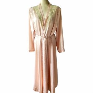 Ogla Vintage Silky Satin Blush Pink Robe w/Lace Insets Size Large
